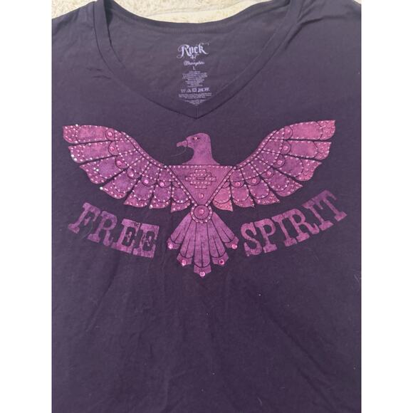 Women’s Wranglers Tee Brown Pink Fascia Embellished Bling free spirit Size Large - Picture 2 of 7